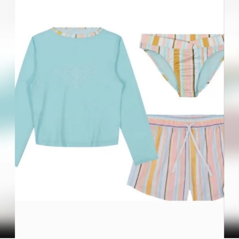 Roxy Youth 3-piece Swim Set rash guard, light blue